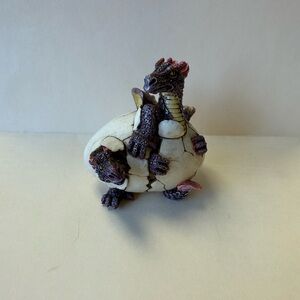 Vintage WUI 1998 Hatching Twin Dragons in Egg Figurine - Purple and White.